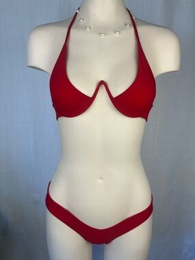 Bamba swim Women's Red V-Wire Halter Bikini Set